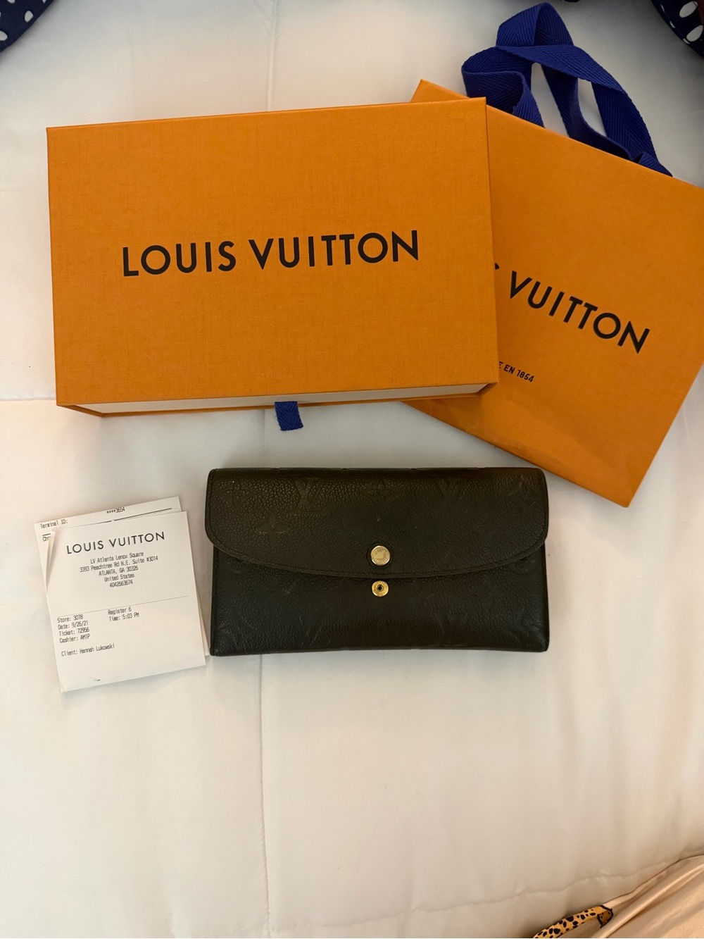 Louis Vuitton Black Textured Leather Long Wallet with Gold-Tone Snap